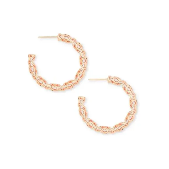 NWT! Kendra Scott Maggie Hoop Earrings in Rose Gold-Plated Filigree - Picture 3 of 5